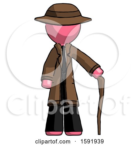 Pink Detective Man Standing with Hiking Stick by Leo Blanchette