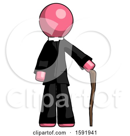 Pink Clergy Man Standing with Hiking Stick by Leo Blanchette
