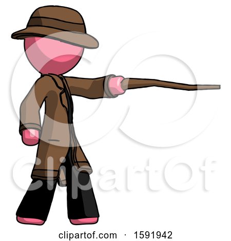 Pink Detective Man Pointing with Hiking Stick by Leo Blanchette