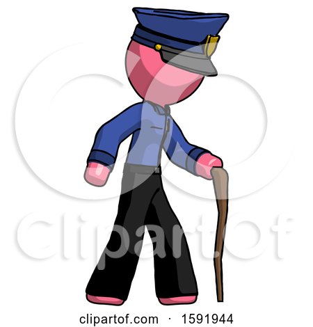 Pink Police Man Walking with Hiking Stick by Leo Blanchette