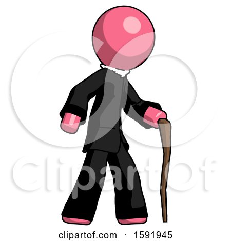 Pink Clergy Man Walking with Hiking Stick by Leo Blanchette