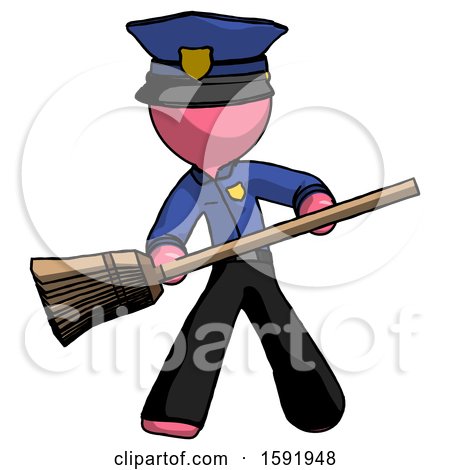 Pink Police Man Broom Fighter Defense Pose by Leo Blanchette