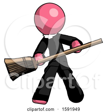 Pink Clergy Man Broom Fighter Defense Pose by Leo Blanchette