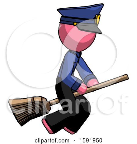 Pink Police Man Flying on Broom by Leo Blanchette
