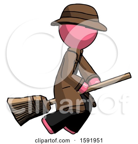 Pink Detective Man Flying on Broom by Leo Blanchette