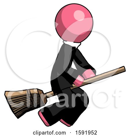 Pink Clergy Man Flying on Broom by Leo Blanchette