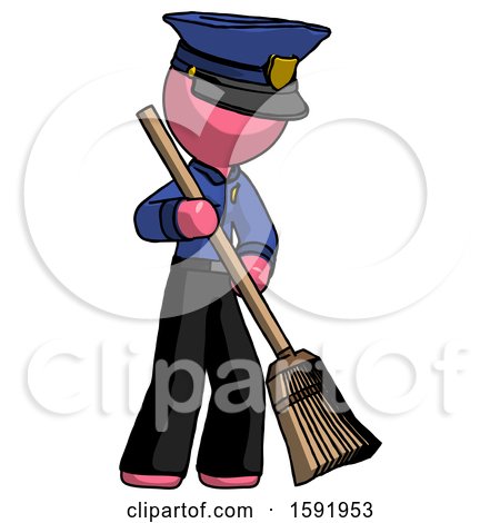 Pink Police Man Sweeping Area with Broom by Leo Blanchette
