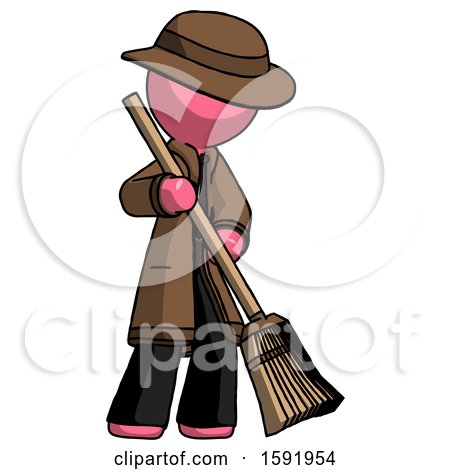 Pink Detective Man Sweeping Area with Broom by Leo Blanchette