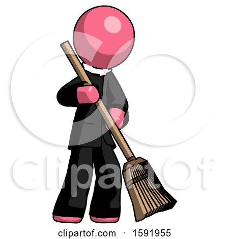 Pink Clergy Man Sweeping Area with Broom by Leo Blanchette