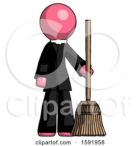 Pink Clergy Man Standing with Broom Cleaning Services by Leo Blanchette