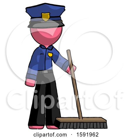 Pink Police Man Standing with Industrial Broom by Leo Blanchette