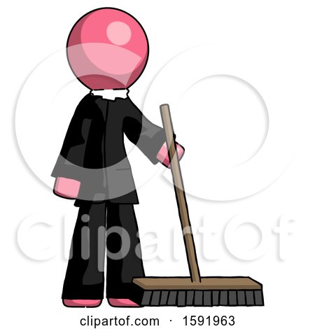 Pink Clergy Man Standing with Industrial Broom by Leo Blanchette