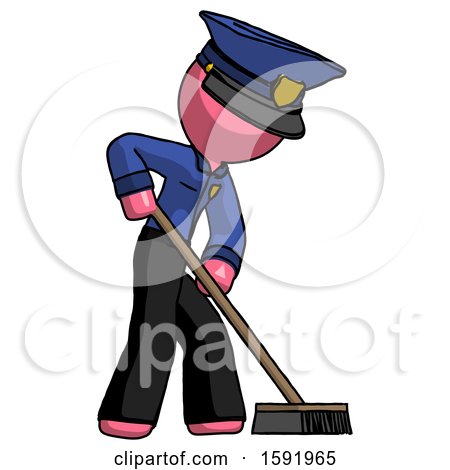 Pink Police Man Cleaning Services Janitor Sweeping Side View by Leo Blanchette