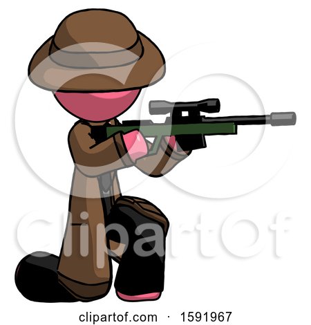 Pink Detective Man Kneeling Shooting Sniper Rifle by Leo Blanchette