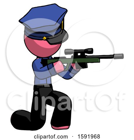 Pink Police Man Kneeling Shooting Sniper Rifle by Leo Blanchette