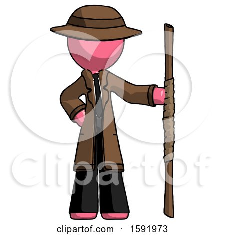 Pink Detective Man Holding Staff or Bo Staff by Leo Blanchette