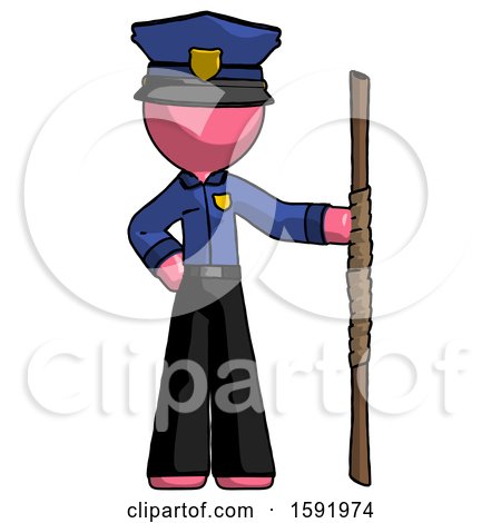 Pink Police Man Holding Staff or Bo Staff by Leo Blanchette