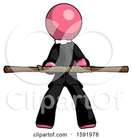 Pink Clergy Man Bo Staff Kung Fu Defense Pose by Leo Blanchette