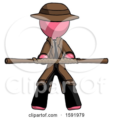 Pink Detective Man Bo Staff Kung Fu Defense Pose by Leo Blanchette