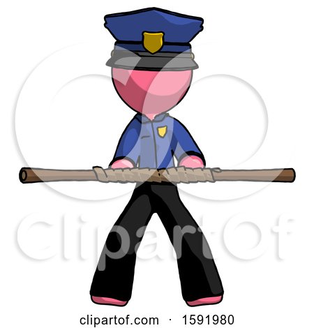 Pink Police Man Bo Staff Kung Fu Defense Pose by Leo Blanchette