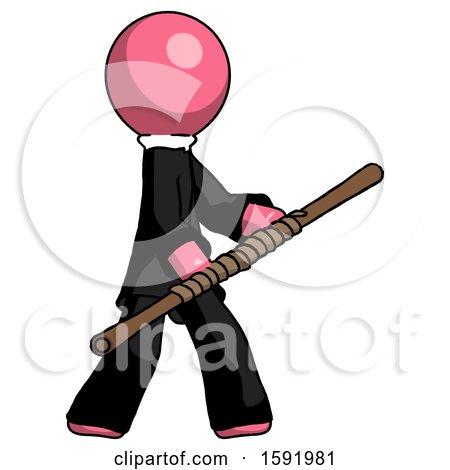 Pink Clergy Man Holding Bo Staff in Sideways Defense Pose by Leo Blanchette