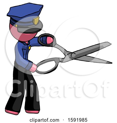Pink Police Man Holding Giant Scissors Cutting out Something by Leo Blanchette
