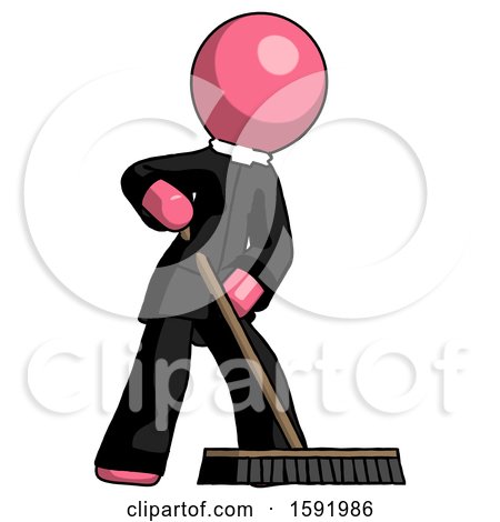 Pink Clergy Man Cleaning Services Janitor Sweeping Floor with Push Broom by Leo Blanchette