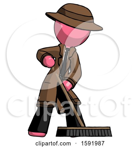 Pink Detective Man Cleaning Services Janitor Sweeping Floor with Push Broom by Leo Blanchette