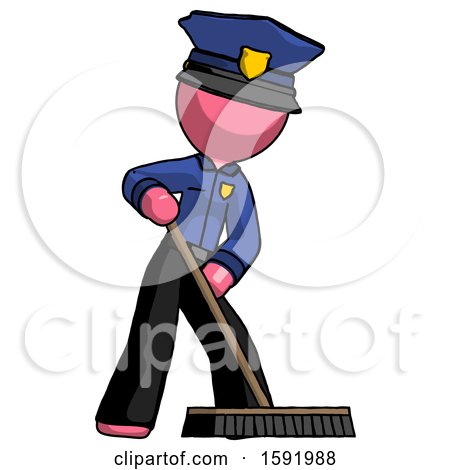 Pink Police Man Cleaning Services Janitor Sweeping Floor with Push Broom by Leo Blanchette