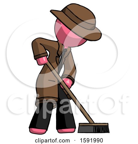 Pink Detective Man Cleaning Services Janitor Sweeping Side View by Leo Blanchette