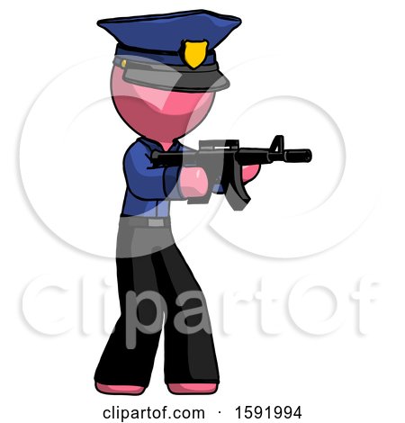 Pink Police Man Shooting Automatic Assault Weapon by Leo Blanchette