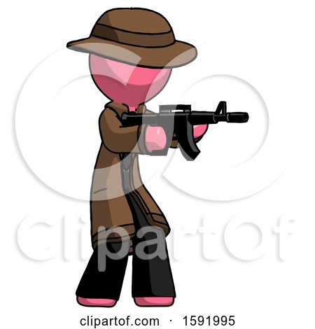 Pink Detective Man Shooting Automatic Assault Weapon by Leo Blanchette
