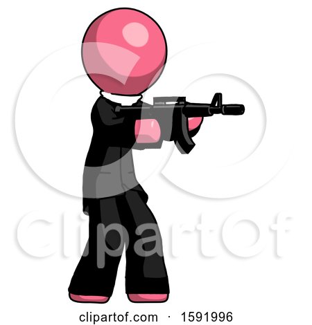 Pink Clergy Man Shooting Automatic Assault Weapon by Leo Blanchette