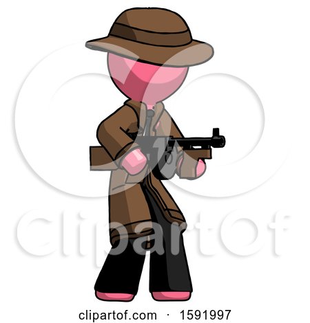 Pink Detective Man Tommy Gun Gangster Shooting Pose by Leo Blanchette