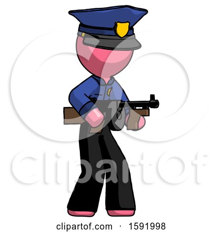 Pink Police Man Tommy Gun Gangster Shooting Pose by Leo Blanchette