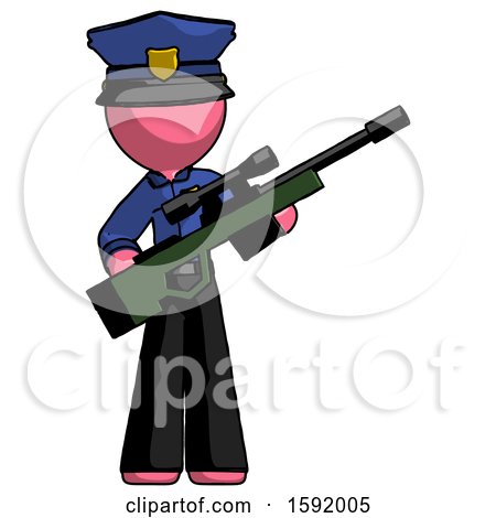 Pink Police Man Holding Sniper Rifle Gun by Leo Blanchette