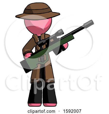 Pink Detective Man Holding Sniper Rifle Gun by Leo Blanchette