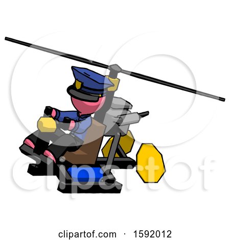 Pink Police Man Flying in Gyrocopter Front Side Angle Top View by Leo Blanchette