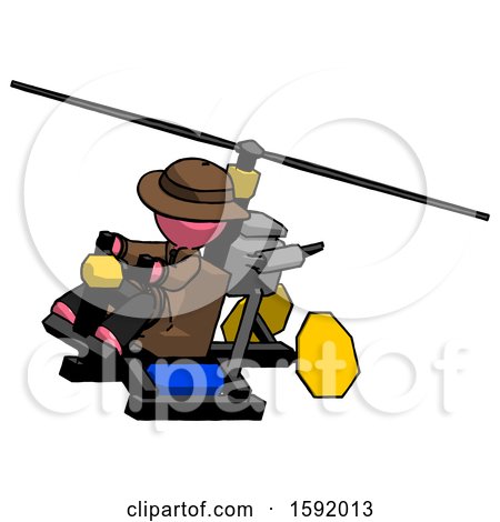 Pink Detective Man Flying in Gyrocopter Front Side Angle Top View by Leo Blanchette