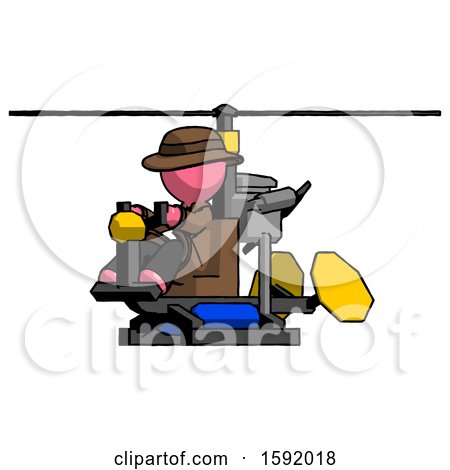 Pink Detective Man Flying in Gyrocopter Front Side Angle View by Leo Blanchette