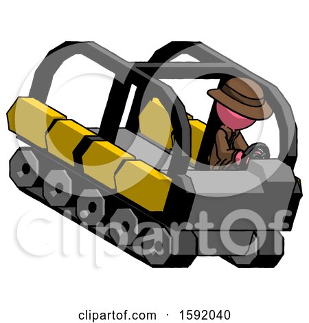Pink Detective Man Driving Amphibious Tracked Vehicle Top Angle View by Leo Blanchette