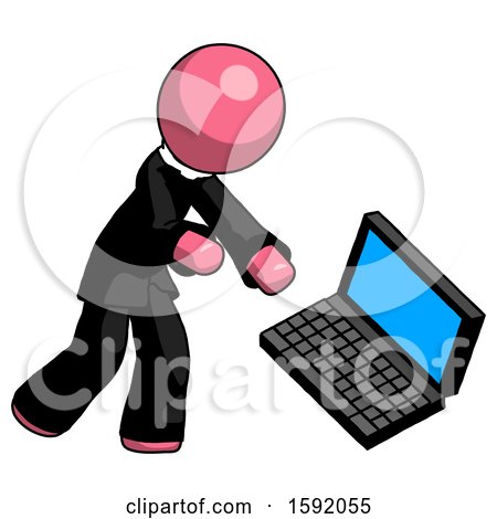Pink Clergy Man Throwing Laptop Computer in Frustration by Leo Blanchette