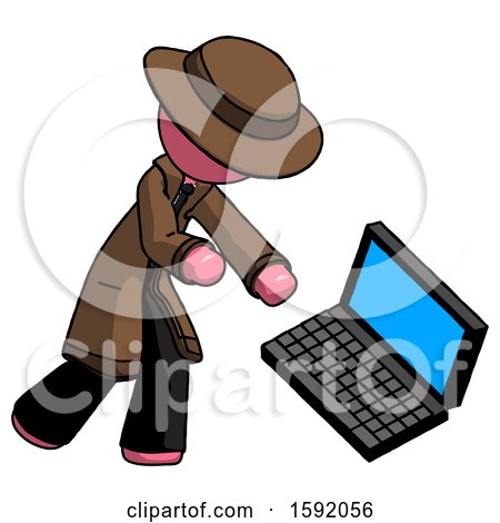 Pink Detective Man Throwing Laptop Computer in Frustration by Leo Blanchette