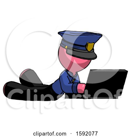 Pink Police Man Using Laptop Computer While Lying on Floor Side Angled View by Leo Blanchette