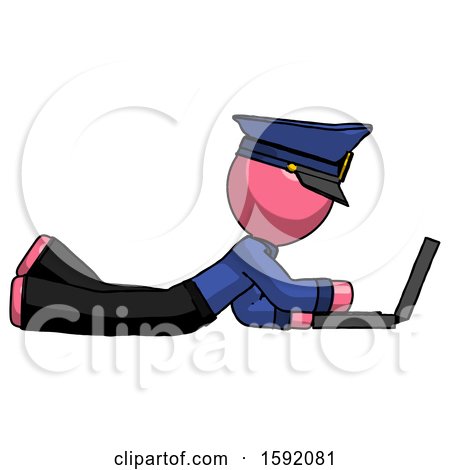 Pink Police Man Using Laptop Computer While Lying on Floor Side View by Leo Blanchette
