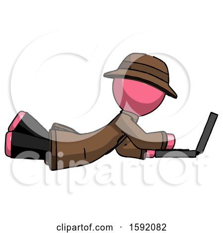 Pink Detective Man Using Laptop Computer While Lying on Floor Side View by Leo Blanchette