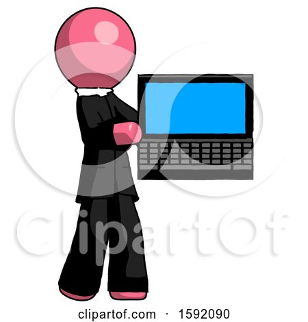 Pink Clergy Man Holding Laptop Computer Presenting Something on Screen by Leo Blanchette