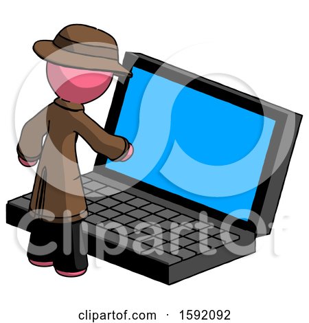 Pink Detective Man Using Large Laptop Computer by Leo Blanchette