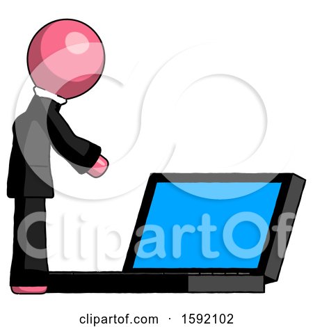 Pink Clergy Man Using Large Laptop Computer Side Orthographic View by Leo Blanchette