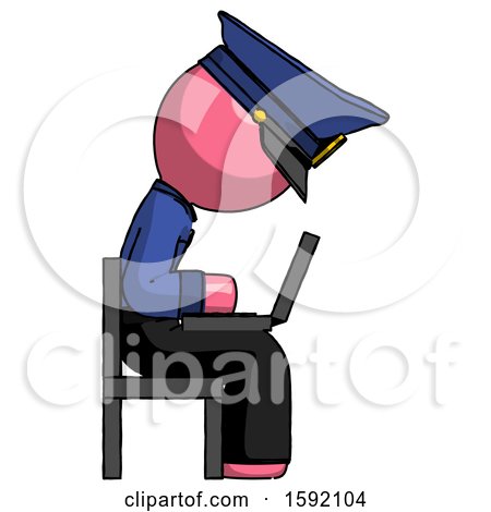 Pink Police Man Using Laptop Computer While Sitting in Chair View from Side by Leo Blanchette